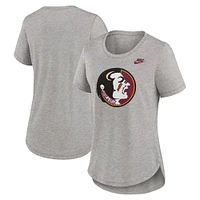 T-shirt Nike gris chiné pour femme Florida State Seminoles Legacy Tri-Blend