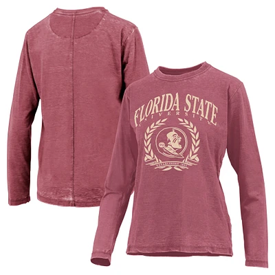 T-shirt à manches longues Pressbox Garnet Florida State Seminoles Chandler Olive Leaf Arch pour femmes