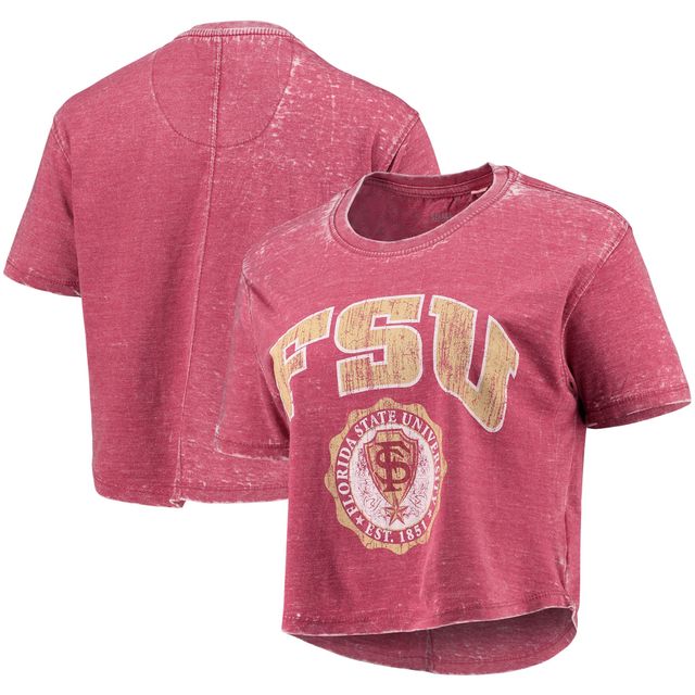 Pressbox Garnet Florida State Seminoles Edith Vintage Burnout Crop T-shirt pour femme