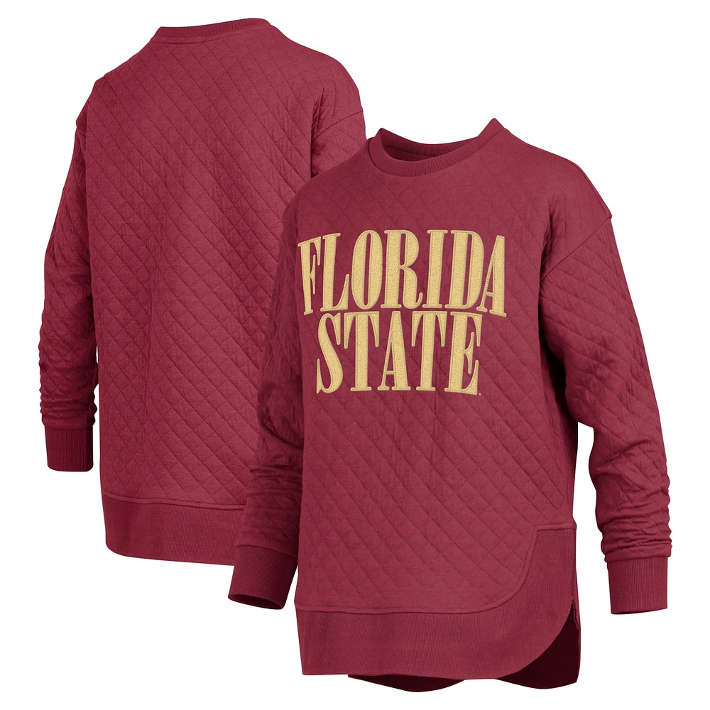 Women's Pressbox Garnet Florida State Seminoles Quilted Long Sleeve Pullover Sweatshirt