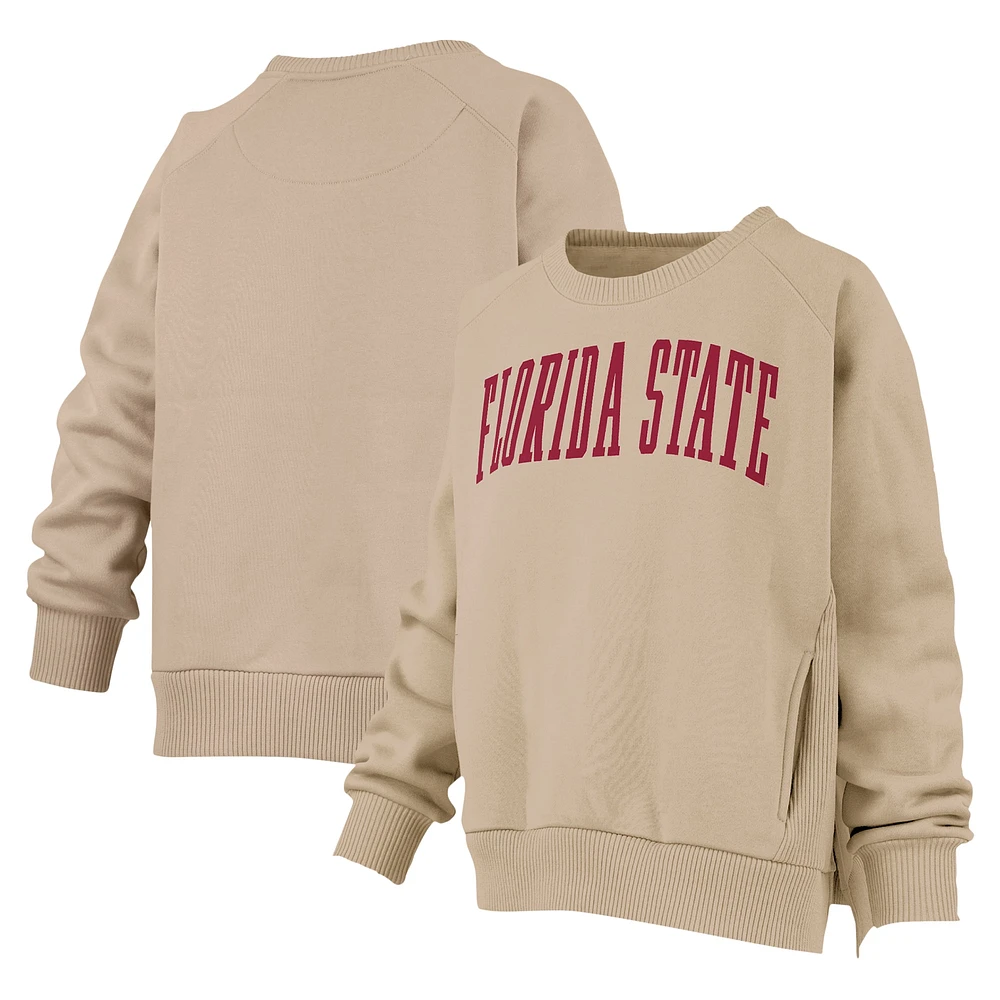 Women's Pressbox Khaki Florida State Seminoles Pocketed Raglan Pullover Sweatshirt