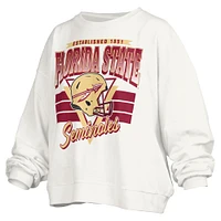 Women's Pressbox White Florida State Seminoles Janice Retro Logo Oversized Pullover Sweatshirt