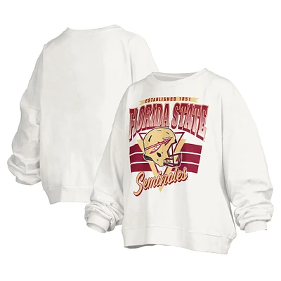 Women's Pressbox White Florida State Seminoles Janice Retro Logo Oversized Pullover Sweatshirt