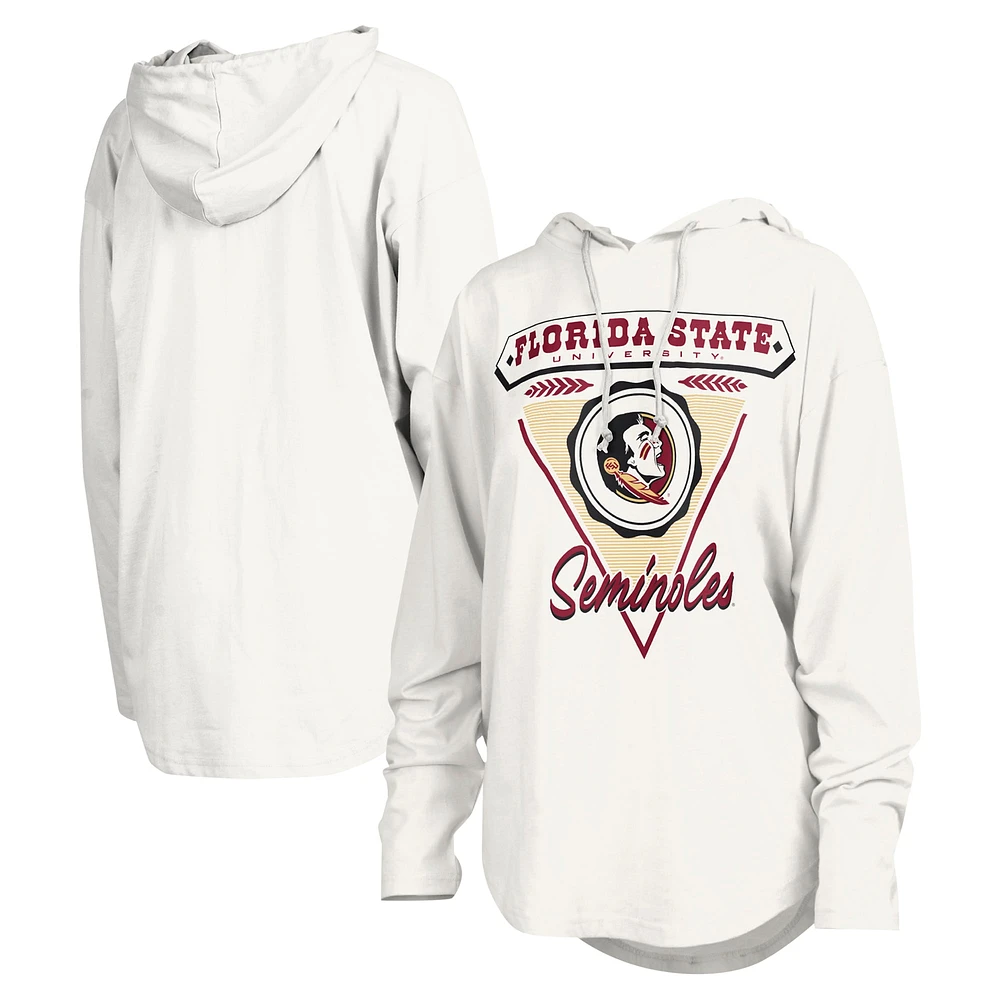 T-shirt à capuche blanc manches longues Pressbox pour femmes Seminoles San Bruno de l'État Floride