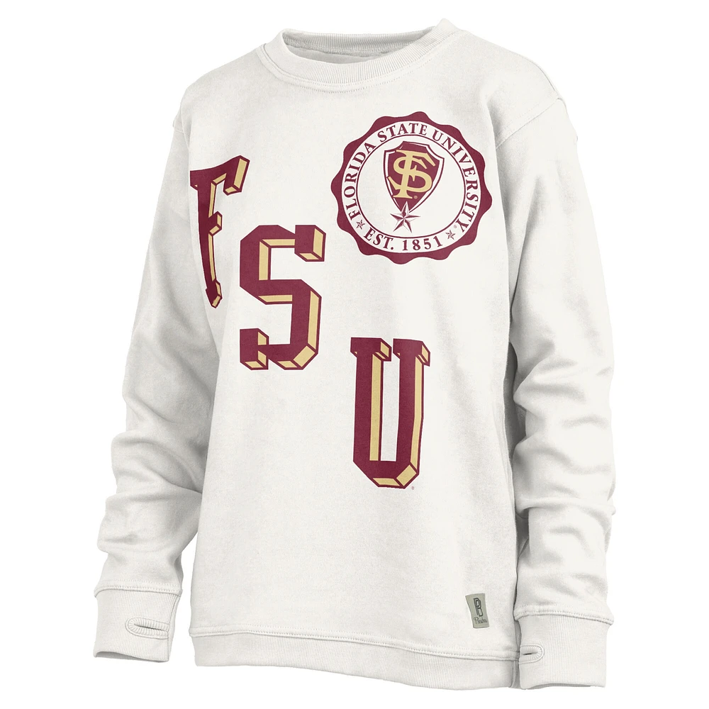 Women's Pressbox White Florida State Seminoles Shoreline Sundown Pullover Sweatshirt