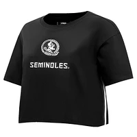 Women's Pro Standard Black Florida State Seminoles Rhinestone & Pearl Boxy Cropped T-Shirt