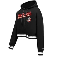 Women's Pro Standard Black Florida State Seminoles Script Tail Fleece Cropped Pullover Hoodie