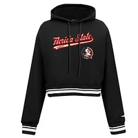 Women's Pro Standard Black Florida State Seminoles Script Tail Fleece Cropped Pullover Hoodie