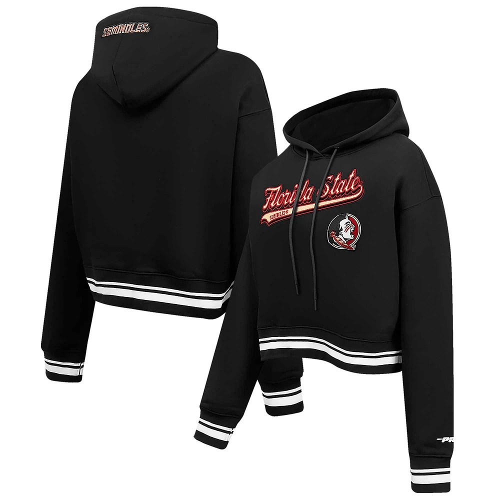 Women's Pro Standard Black Florida State Seminoles Script Tail Fleece Cropped Pullover Hoodie