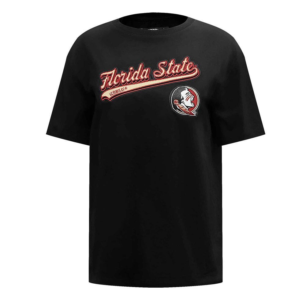 Women's Pro Standard Black Florida State Seminoles Script Tail Oversized Boyfriend T-Shirt