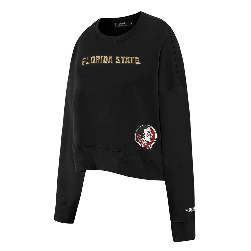 Women's Pro Standard Black Florida State Seminoles Sequin Boxy Cropped Pullover Sweatshirt