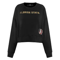 Women's Pro Standard Black Florida State Seminoles Sequin Boxy Cropped Pullover Sweatshirt