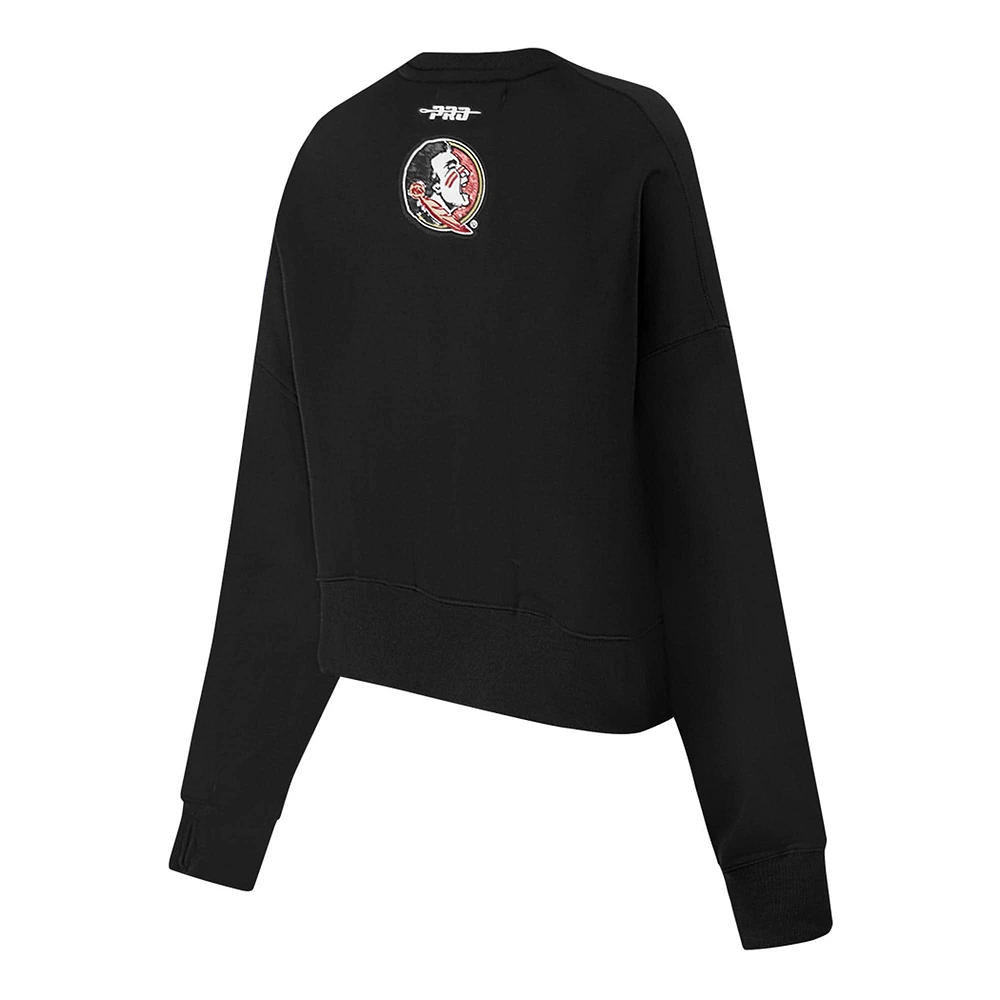 Women's Pro Standard Black Florida State Seminoles Sequin Boxy Cropped Pullover Sweatshirt