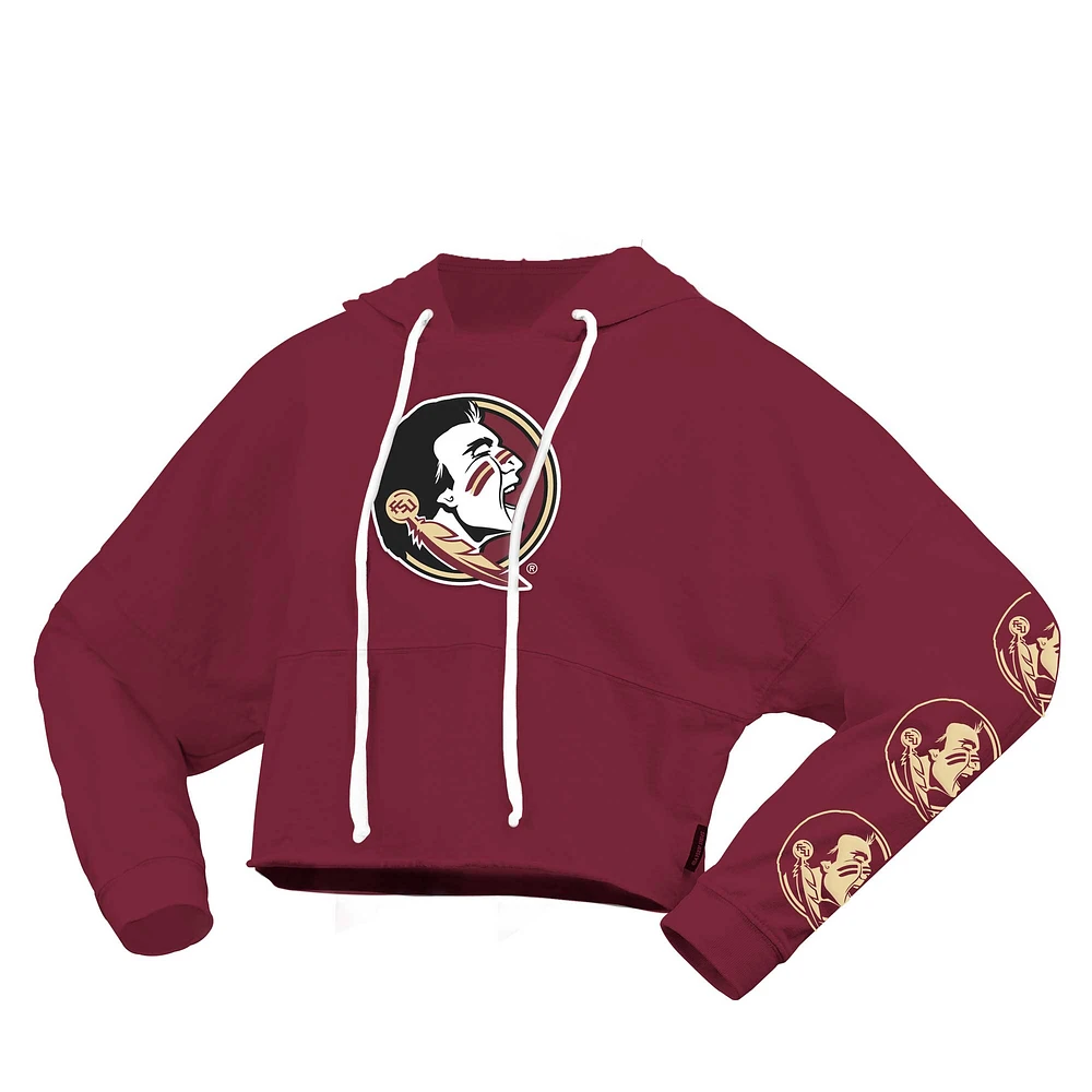 Sweat à capuche court surdimensionné Spirit Jersey Garnet Florida State Seminoles pour femmes