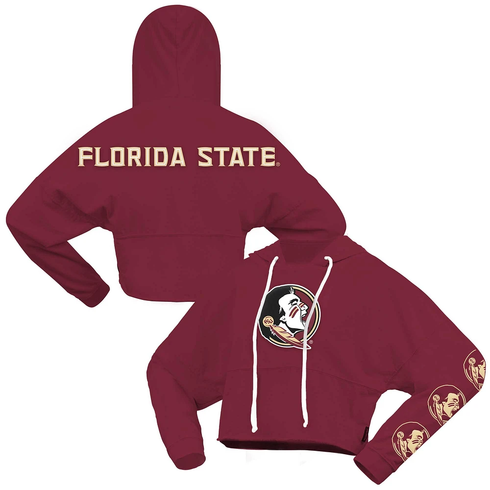 Sweat à capuche court surdimensionné Spirit Jersey Garnet Florida State Seminoles pour femmes