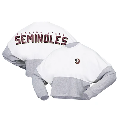 Women's Spirit Jersey  White Florida State Seminoles Heather Block Cropped Long Sleeve T-Shirt