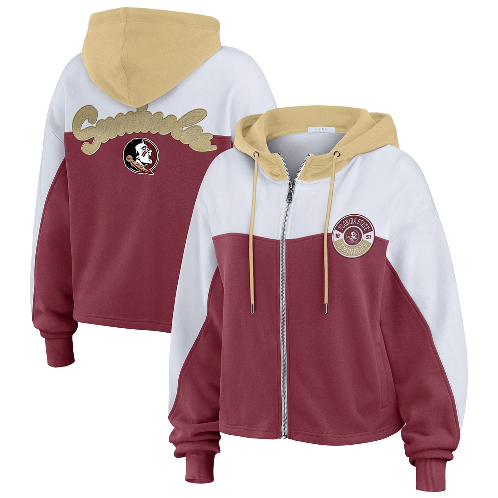 Sweat à capuche zippé blocs de couleurs pour femme WEAR by Erin Andrews Garnet Florida State Seminoles