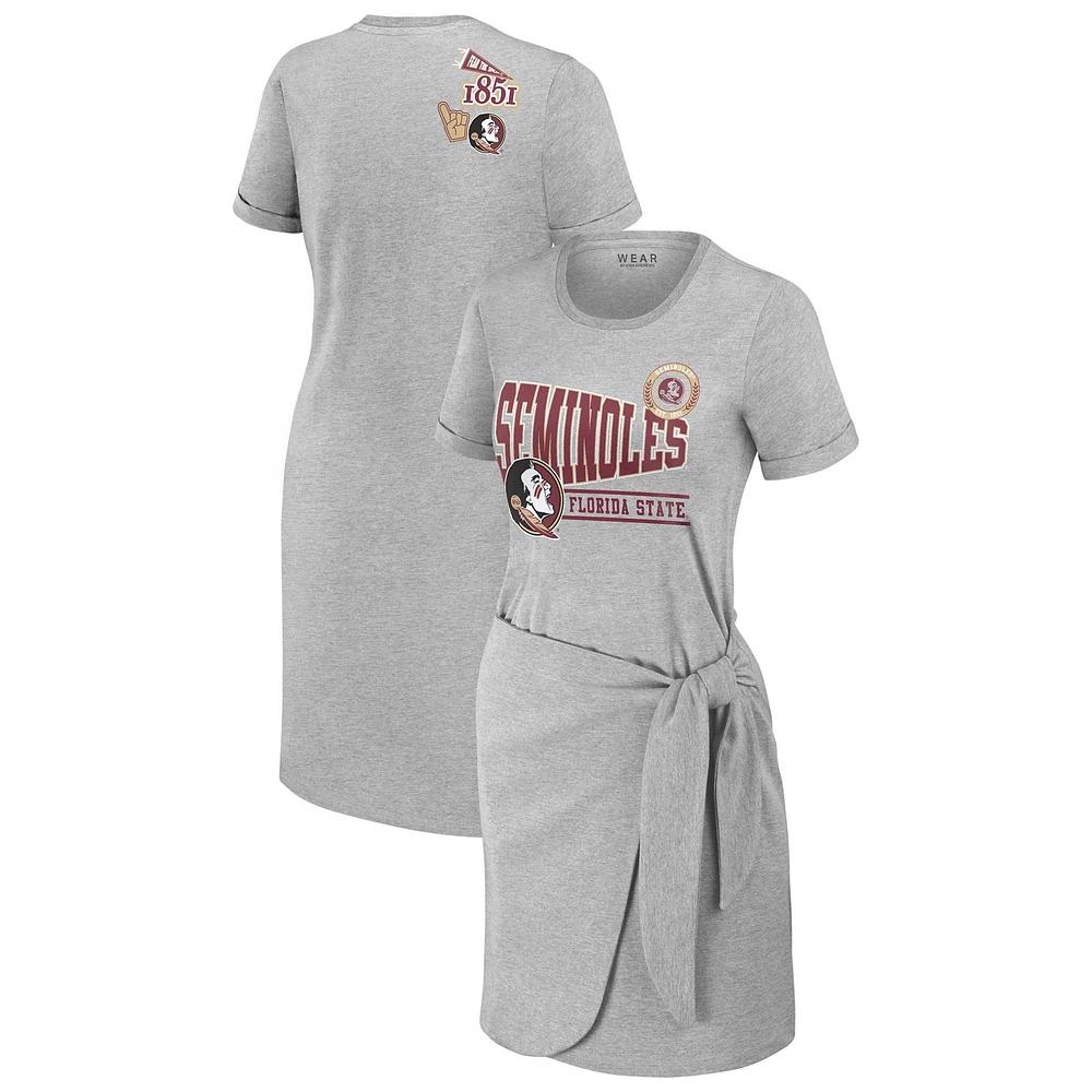 Women's WEAR by Erin Andrews Heather Gray Florida State Seminoles Knotted T-Shirt Dress