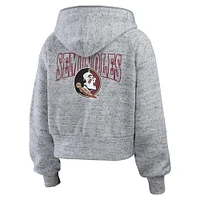 Sweat à capuche entièrement zippé Speckle Double-Hit Raglan pour femme par Erin Andrews Heather Gray des Florida State Seminoles