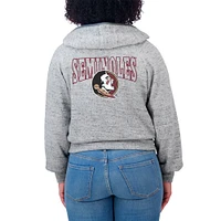 Sweat à capuche entièrement zippé Speckle Double-Hit Raglan pour femme par Erin Andrews Heather Gray des Florida State Seminoles