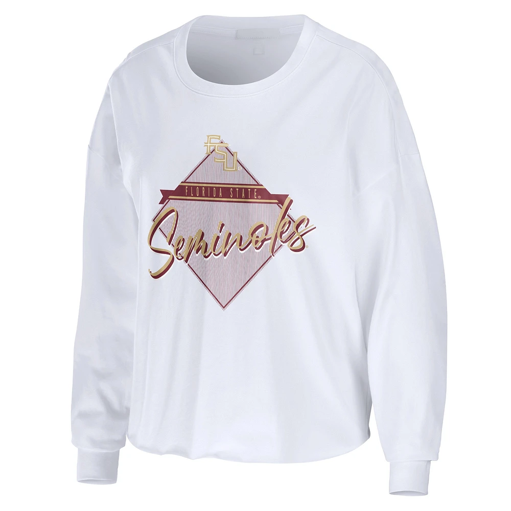 WEAR by Erin Andrews T-shirt court à manches longues et diamants Florida State Seminoles blanc pour femmes