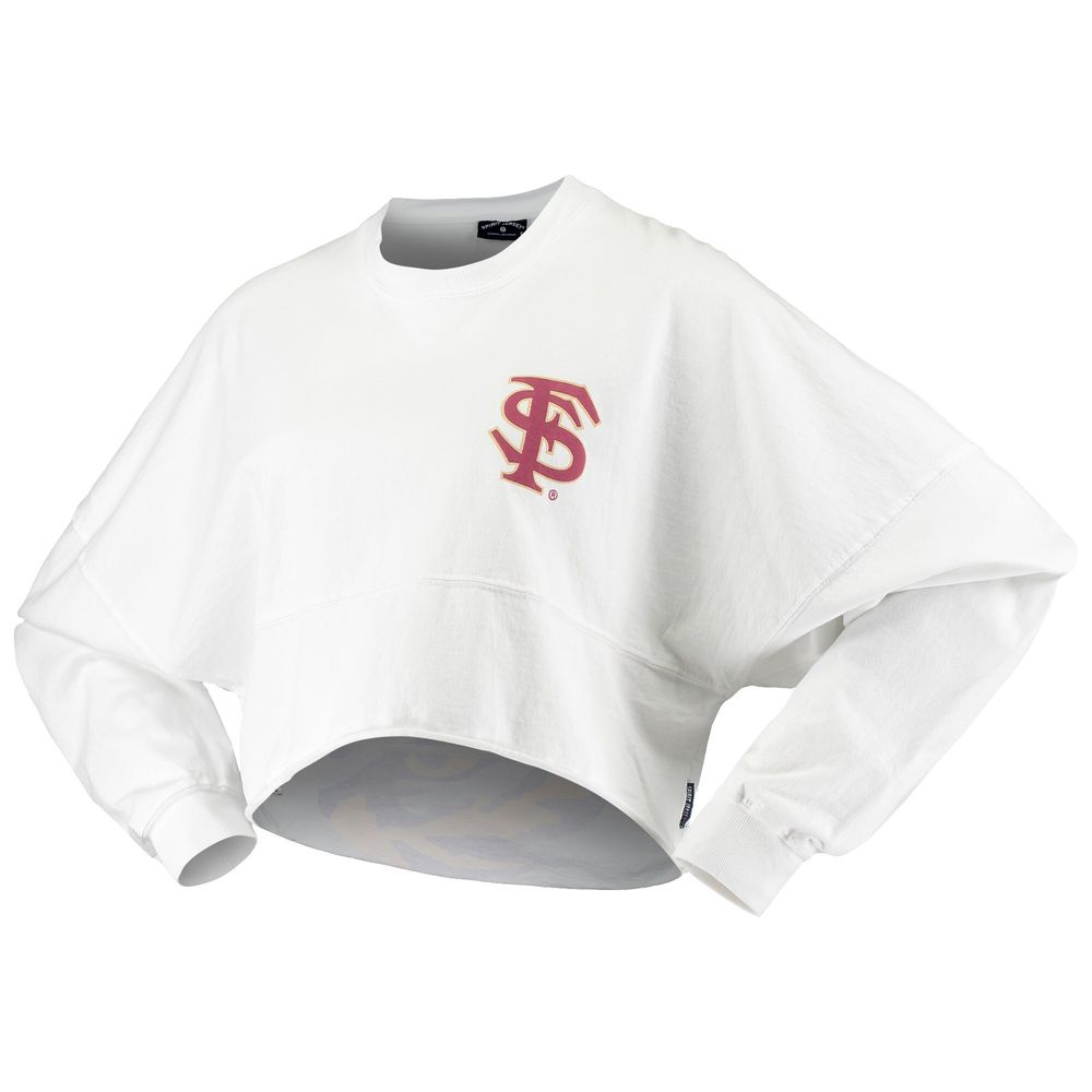 Women's White Florida State Seminoles Raw Hem Cropped Spirit Jersey Long Sleeve T-Shirt