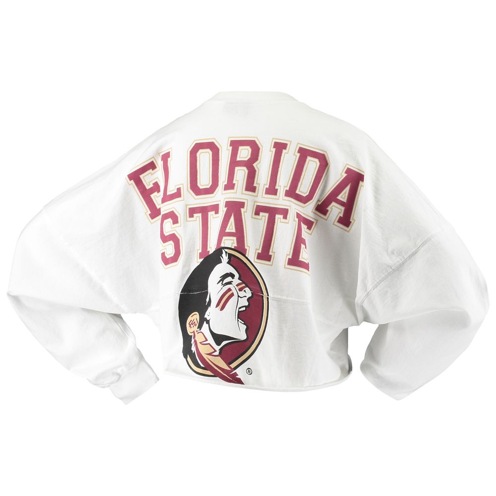 Women's White Florida State Seminoles Raw Hem Cropped Spirit Jersey Long Sleeve T-Shirt