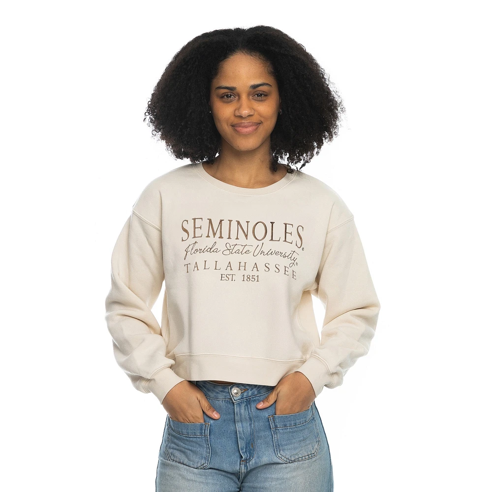 Women's ZooZatz Tan Florida State Seminoles Cropped Crewneck Sweatshirt