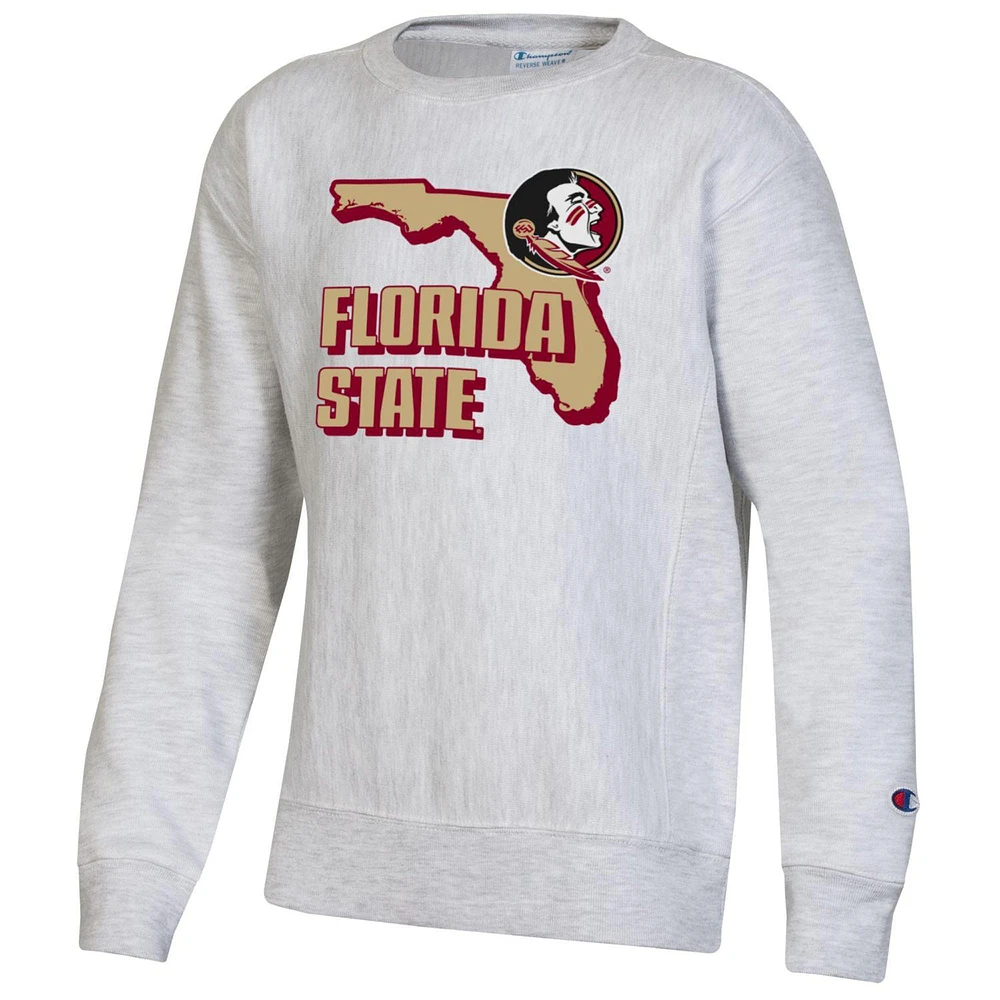 Champion de la jeunesse gris chiné Florida State Seminoles Reverse Weave Sweat à capuche épais