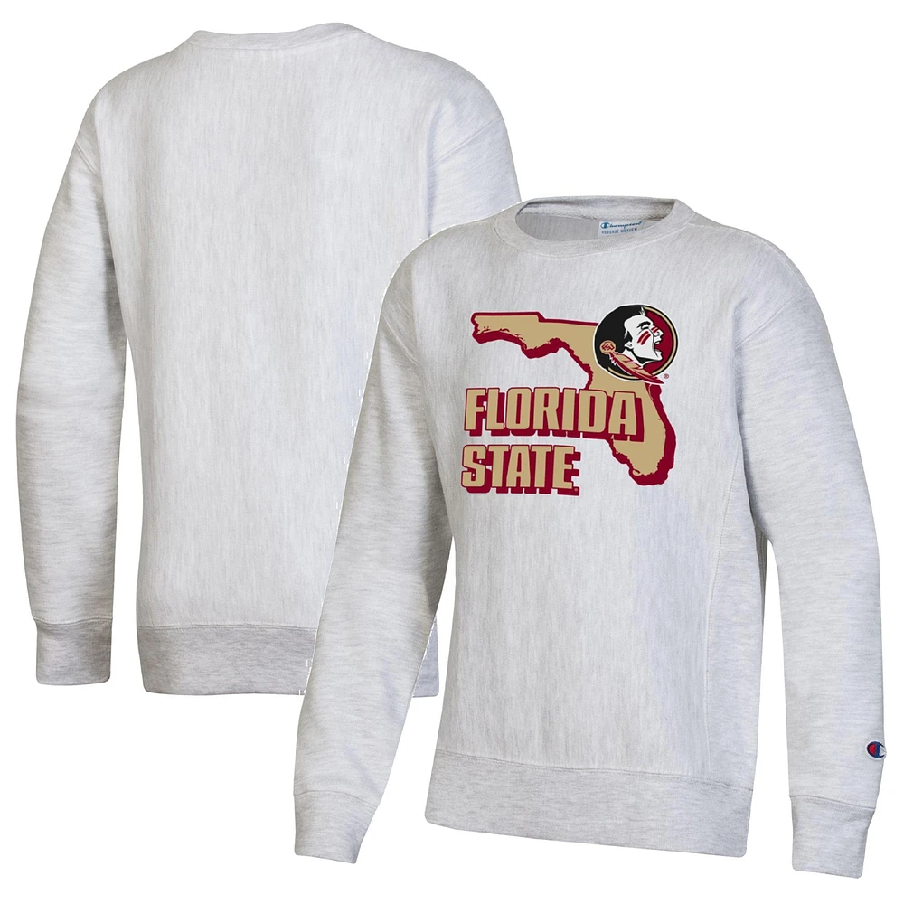 Champion de la jeunesse gris chiné Florida State Seminoles Reverse Weave Sweat à capuche épais