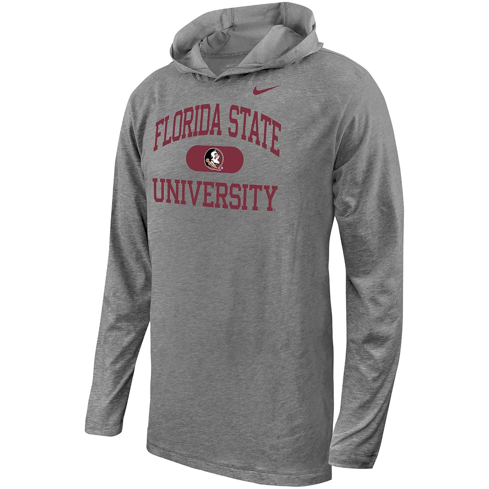 Youth Nike Gray Florida State Seminoles Stacked Logo Hoodie Long Sleeve T-Shirt