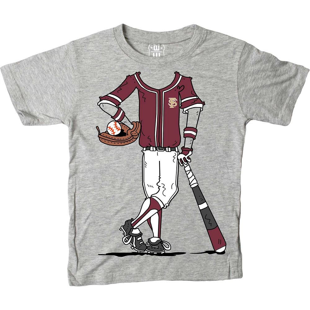 Youth Wes & Willy Gray Florida State Seminoles Baseball Player T-Shirt