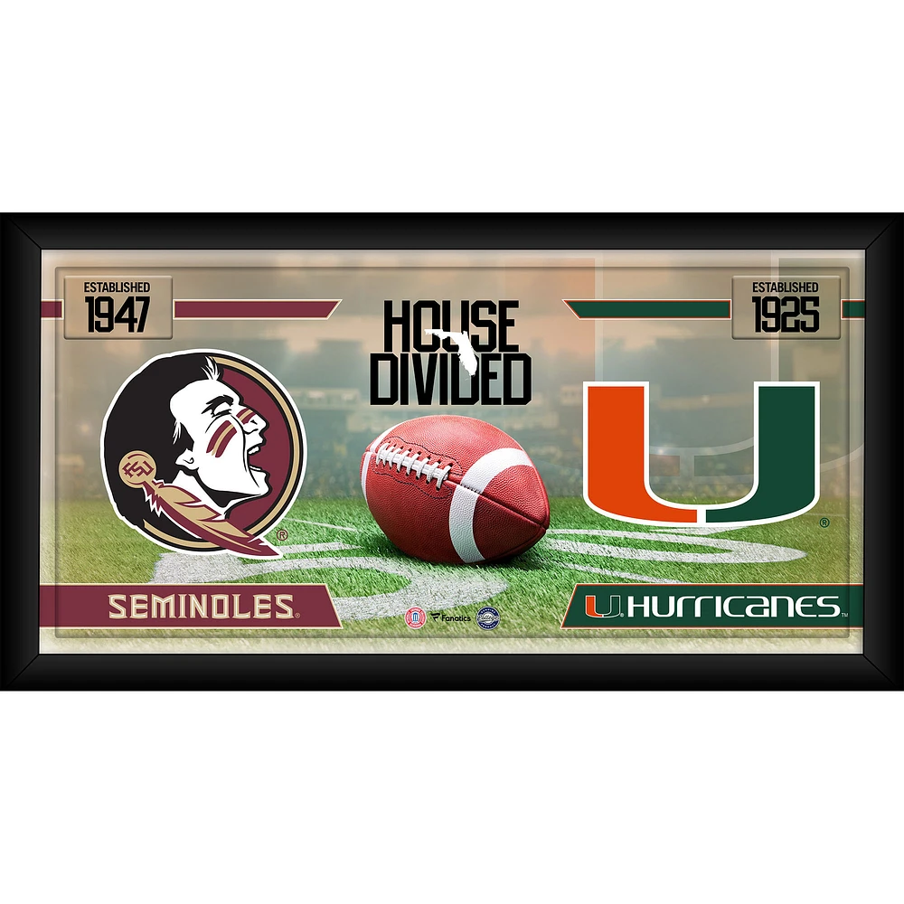 Florida State Seminoles vs. Miami Hurricanes Framed 10" x 20" House Divided Football Collage