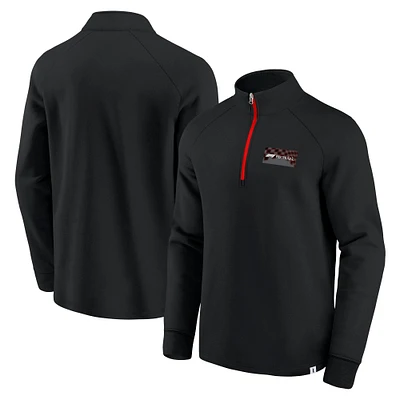 Men's Black Formula 1 Tempo Halftone Grid Badge Raglan Quarter-Zip Pullover