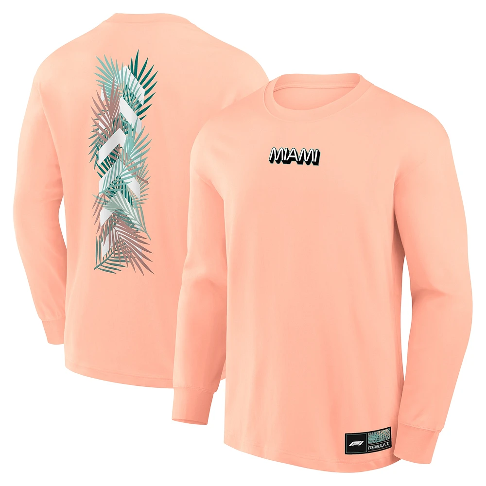 Men's Coral Formula 1 Miami Palms Chevron Long Sleeve T-Shirt