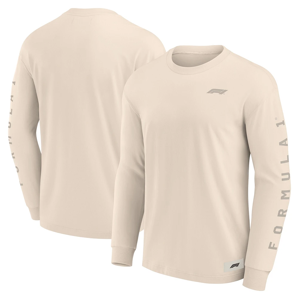 Men's Cream Formula 1 Elements Future Ground Tonal Info Long Sleeve T-Shirt