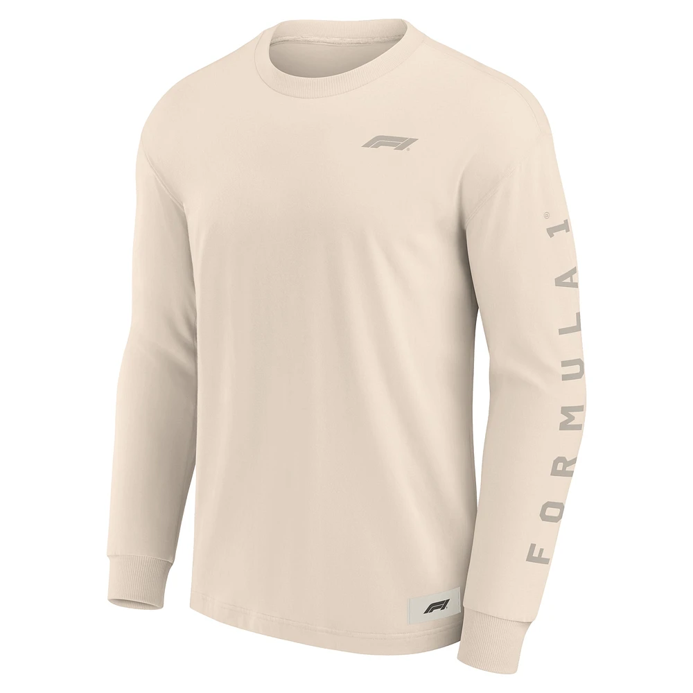 Men's Cream Formula 1 Elements Future Ground Tonal Info Long Sleeve T-Shirt