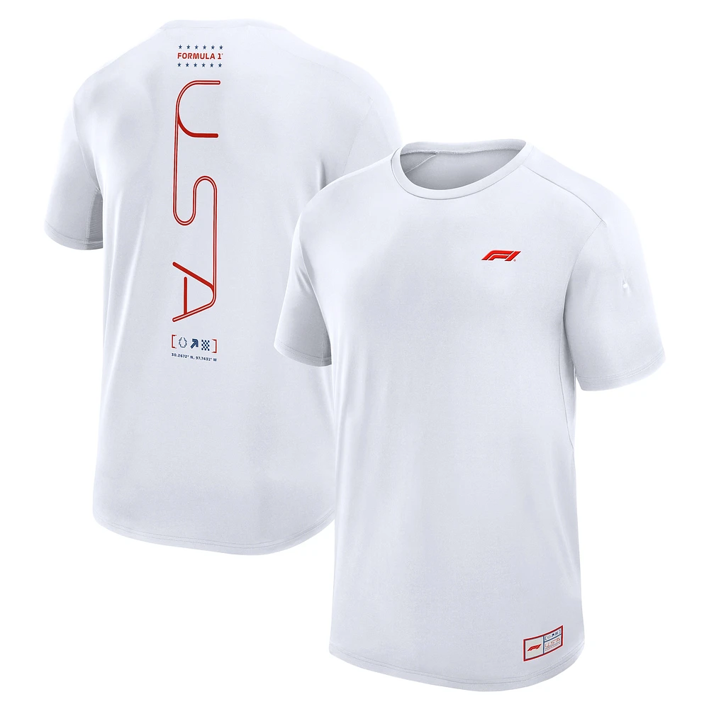 T-shirt technique blanc pour homme Formule 1 Grand Prix des États-Unis 2024