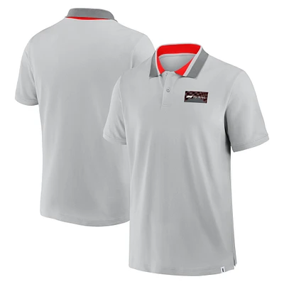 Polo piqué gris à bordures avec badge en grille demi-teintes Tempo pour homme