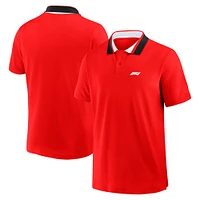 Men's Red Formula 1 Tempo Halftone Grid Badge Tipped Pique Polo