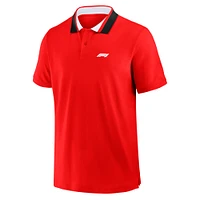 Men's Red Formula 1 Tempo Halftone Grid Badge Tipped Pique Polo