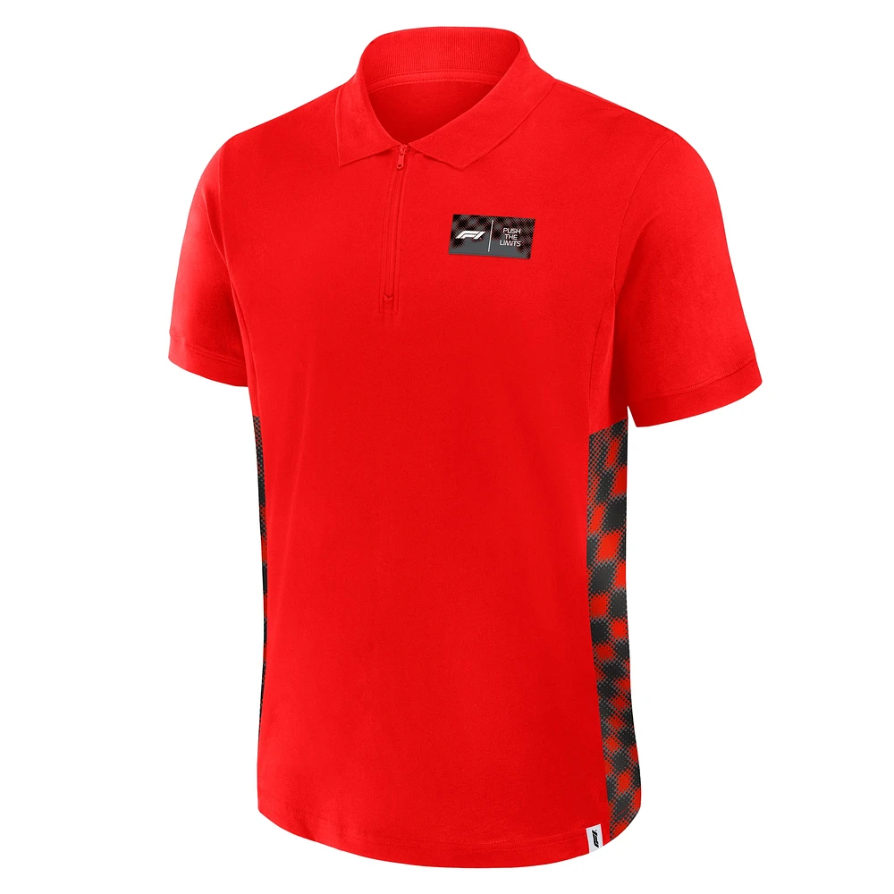 Men's Red Formula 1 Tempo Halftone Grid Panel Quarter-Zip Polo