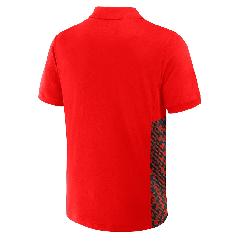 Men's Red Formula 1 Tempo Halftone Grid Panel Quarter-Zip Polo