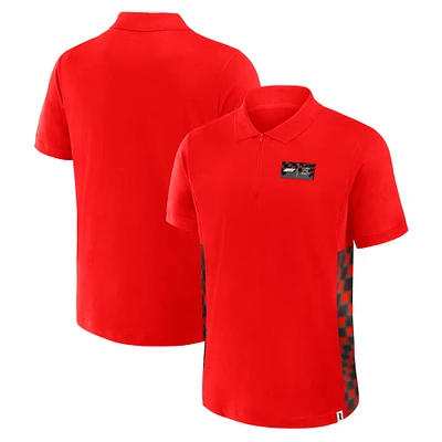 Men's Red Formula 1 Tempo Halftone Grid Panel Quarter-Zip Polo