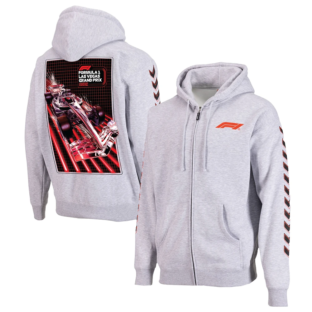 Sweat à capuche unisexe gris chiné Formule 1 2024 Las Vegas Grand Prix Streak entièrement zippé