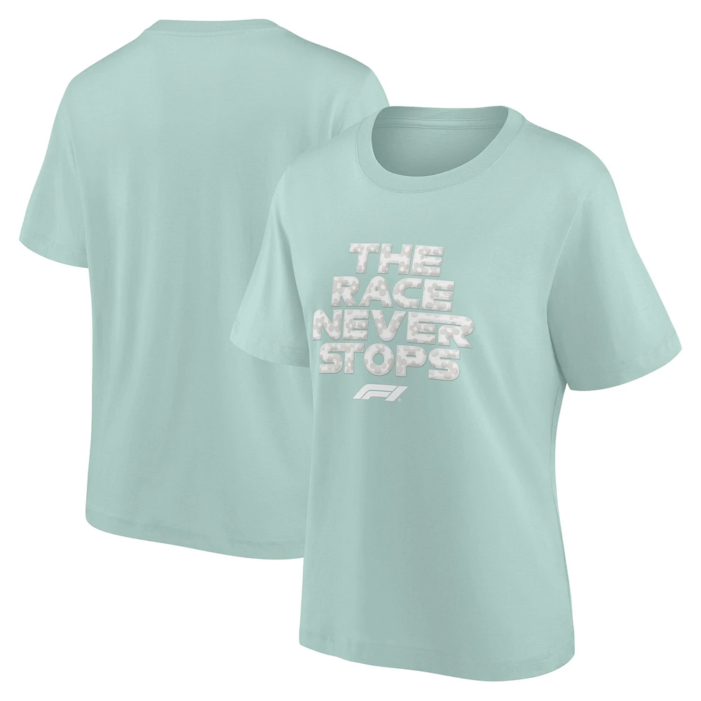 T-shirt vert à slogan floral Formule 1 pour femme