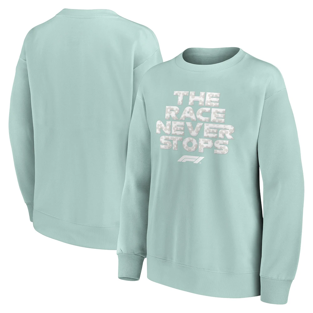 Women's Green Formula 1 Merchandise Floral Slogan Fleece Pullover Sweatshirt