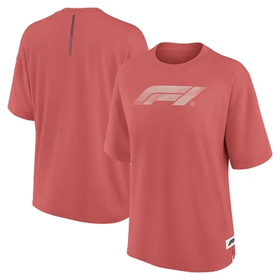 Women's Red Formula 1 Oversized Elements Raw Edge Future Ground T-Shirt
