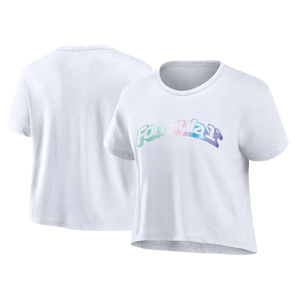 Women's White Formula 1 Merchandise Y2K Logo Cropped T-Shirt