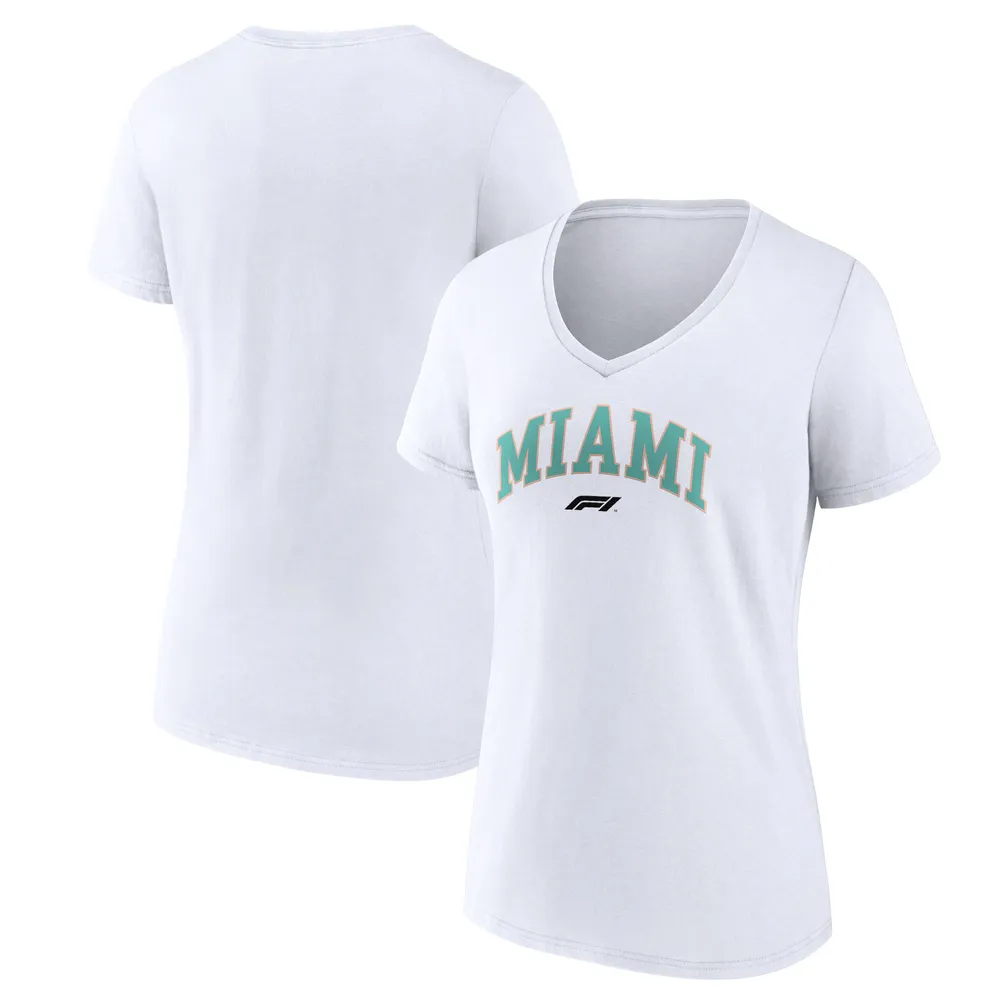 T-shirt blanc à encolure en V Grand Prix de Formule 1 Miami pour femme